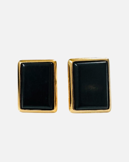 Boucles d’oreilles YSL vintage à clips Rectangle - noir et doré