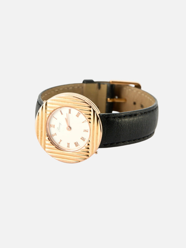 Montre Poiray - Ma seconde - Plaqué or & cuir noir