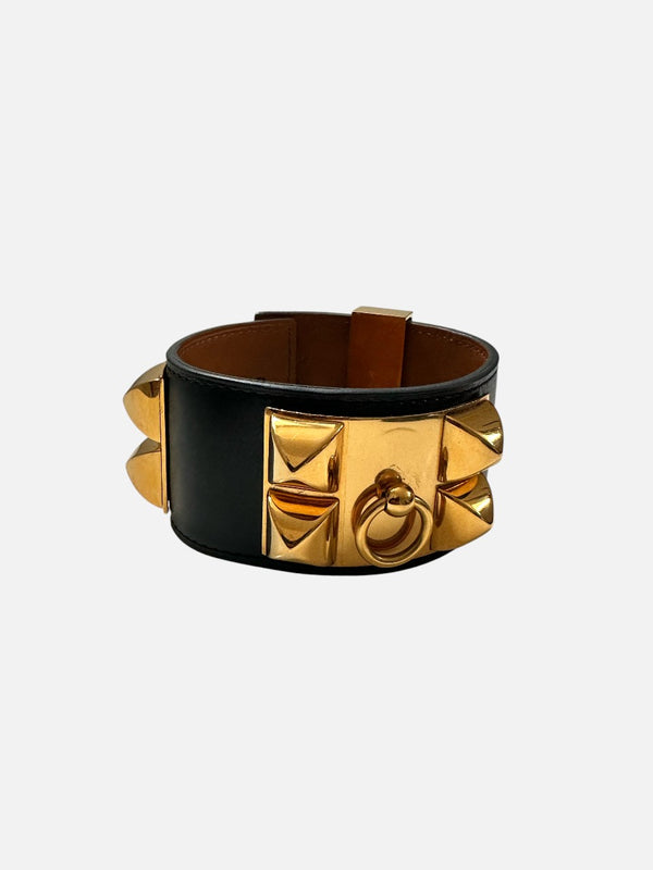 Bracelet Hermès - Modèle Médor en Cuir noir